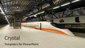  Presentation with high speed railway - Cool new slides with bullet train - high speed railway station backdrop and a soft green colored foreground