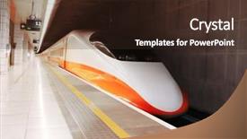  Presentation with high speed railway - PPT theme featuring bullet train - high speed railway station background and a wine colored foreground
