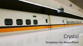  Presentation with high speed railway - Amazing PPT theme having bullet train - high speed railway station backdrop and a soft green colored foreground