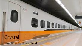  Presentation with high speed railway - PPT theme featuring bullet train - high speed railway station background and a gold colored foreground
