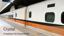  Presentation with high speed railway - Theme with bullet train - high speed railway station background and a coral colored foreground