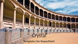  Presentation with spain - Slide deck having bullfight - bullfighting arena in ronda spain background and a  colored foreground