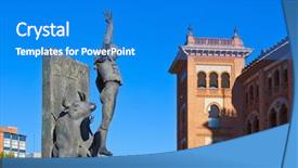  Presentation with spain - Beautiful PPT theme featuring bullfight - toreador statue and bullfighting arena backdrop and a cobalt blue colored foreground