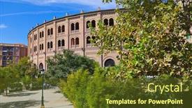  Presentation with granada - Audience pleasing slide set consisting of bullfighting-corrida-arena-in-granada backdrop and a tawny brown colored foreground