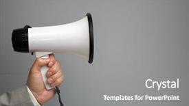  Presentation with blank - Colorful slide set enhanced with bullhorn - businessman holding a megaphone backdrop and a gray colored foreground
