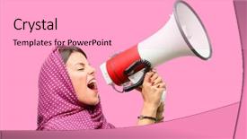  Presentation with hijab - Cool new slide set with bullhorn - young arab woman wearing hijab backdrop and a lemonade colored foreground