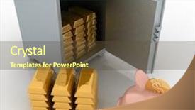  Presentation with safe - Presentation design having shield dollar - bullions and piggy bank background and a tawny brown colored foreground