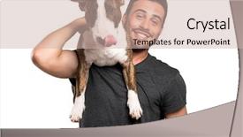  Presentation with eye - Slide deck enhanced with bulls eye - bull terrier and his owner background and a soft green colored foreground