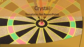  Presentation with target - PPT theme consisting of bulls eye - cut image of dart pierced background and a gold colored foreground
