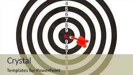  Presentation with dartboard - Presentation theme featuring bulls eye - dartboard with red dart isolated background and a mint green colored foreground