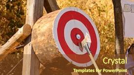  Presentation with stuck - Slides having bulls eye - lumberjack axe throwing competition background and a tawny brown colored foreground