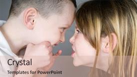  Presentation with bullying - Beautiful slides featuring bullying kids - young boy and girl bickering backdrop and a lemonade colored foreground