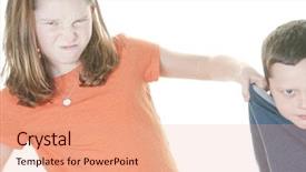  Presentation with fight - Colorful PPT theme enhanced with bullying kids - young girl and boy backdrop and a coral colored foreground