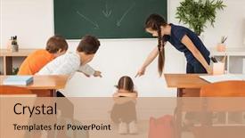  Presentation with school bullying - Audience pleasing presentation design consisting of bullying their classmate in school backdrop and a coral colored foreground