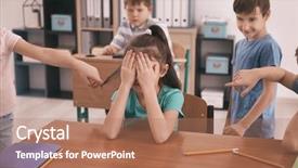  Presentation with school bullying - Theme enhanced with bullying their classmate in school background and a coral colored foreground