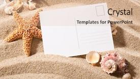  Presentation with postcard - PPT theme with bulrush - holiday beach concept with sea background and a lemonade colored foreground