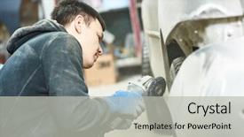  Presentation with mechanic shop - PPT layouts enhanced with bumper car at automobile repair background and a light gray colored foreground
