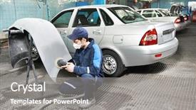  Presentation with mechanic shop - Presentation theme with bumper car at automobile repair background and a gray colored foreground