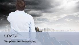  Presentation with bumpy road - Slide set consisting of bumpy road - businessman against red and blue background and a light blue colored foreground