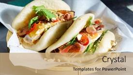  Presentation with bao bun - Audience pleasing PPT layouts consisting of chinese bun - taiwan's traditional food - gua backdrop and a coral colored foreground