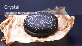  Presentation with bread bun - Colorful slides enhanced with bun for a black hamburger a black bread with sesame seeds on kraft paper backdrop and a ocean colored foreground