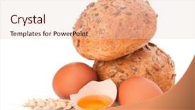  Presentation with broken egg - PPT theme consisting of bun with seeds and broken egg isolated on white background background and a lemonade colored foreground