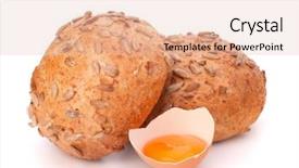  Presentation with broken egg - Presentation theme consisting of bun with seeds and broken egg isolated on white background background and a lemonade colored foreground