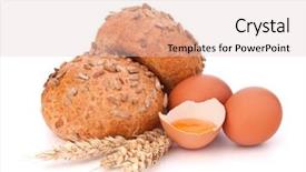 Presentation with broken egg - PPT layouts with bun with seeds and broken egg isolated on white background background and a lemonade colored foreground