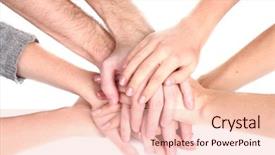  Presentation with group - Beautiful theme featuring teamwork bunch - group of young people's hands backdrop and a lemonade colored foreground