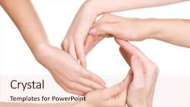  Presentation with holding people in hands - Slide deck with teamwork bunch - group of young people's hands background and a lemonade colored foreground