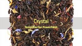  Presentation with black tea - Presentation theme enhanced with bunch of black leaf tea isolated on white background and a tawny brown colored foreground