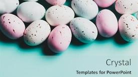  Presentation with pastel - Theme with bunch of colorful eggs laying on a pastel blue background easter candy copyspace background and a light blue colored foreground
