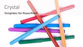  Presentation with pen - PPT theme featuring bunch-of-colorful-felt-pen background and a sky blue colored foreground