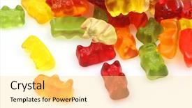  Presentation with bunch - Colorful presentation theme enhanced with bunch of colorful gummy bears on a white background backdrop and a blonde colored foreground