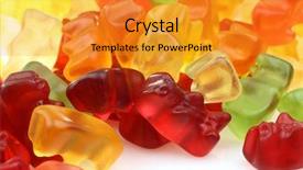  Presentation with colorful - Beautiful theme featuring bunch of colorful gummy bears on a white background backdrop and a gold colored foreground