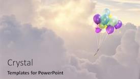  Presentation with transportation air balloon flying - Colorful PPT theme enhanced with bunch-of-colorful-inflatable-balloons backdrop and a light gray colored foreground