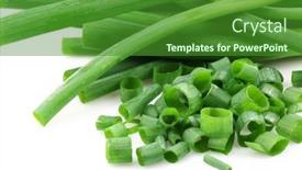  Presentation with white green - Amazing PPT theme having bunch-of-cut-green-onions backdrop and a forest green colored foreground