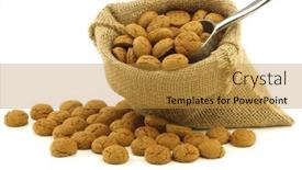  Presentation with dutch sinterklaas - Beautiful presentation featuring bunch of dutch pepernoten eaten at dutch festivities around december 5th called sinterklaas in a burlap bag and an aluminum scoop on a white background backdrop and a gold colored foreground