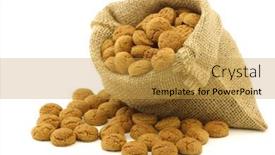  Presentation with sinterklaas - Presentation theme with bunch of dutch pepernoten eaten at dutch festivities around december 5th called sinterklaas in a burlap bag and an aluminum scoop on a white background background and a yellow colored foreground