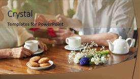  Presentation with lilac flowers bunch over wood - Cool new slide set with bunch of flowers cookies tea backdrop and a coral colored foreground