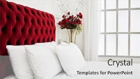  Presentation with lilac flowers bunch over wood - Audience pleasing presentation theme consisting of design gitter - headboard and pillows on large backdrop and a white colored foreground