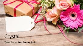  Presentation with empty palm fruit bunch - Theme having bunch of flowers with gift background and a lemonade colored foreground