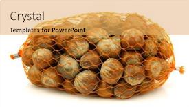  Presentation with hazelnuts - Colorful presentation enhanced with bunch of fresh hazelnuts in a plastic net on a white background backdrop and a yellow colored foreground