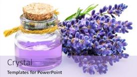  Presentation with essential oil - Presentation theme featuring bunch of lavandula and lavender essential oil isolated on white background background and a light blue colored foreground