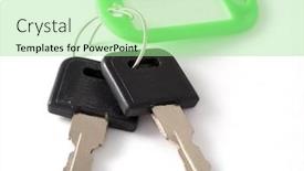  Presentation with house key - PPT layouts enhanced with bunch of metal house key on ring isolated on white background and a mint green colored foreground
