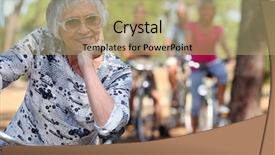  Presentation with old lady cartoon - Colorful PPT theme enhanced with bunch of old lady biking backdrop and a mint green colored foreground