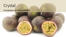 Presentation with passion - Audience pleasing slide deck consisting of bunch of passion fruits and a cut one on a white background backdrop and a soft green colored foreground
