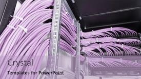 Presentation with server room - Presentation design with bunch-of-patch-network-cables background and a light blue colored foreground