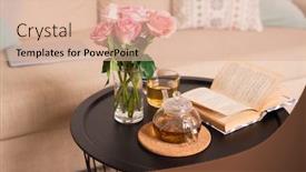  Presentation with water cup - Presentation consisting of bunch-of-pink-roses background and a lemonade colored foreground