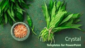  Presentation with table salt - Presentation featuring bunch-of-ramson-or-bear background and a tawny brown colored foreground